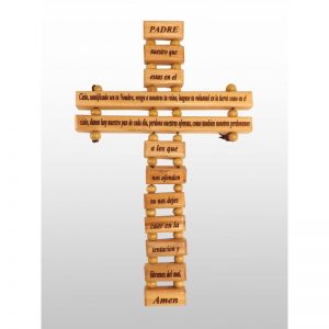 Cruz con oración "Padre Nuestro" 21cm - Hecho a mano de madera de olivo-363