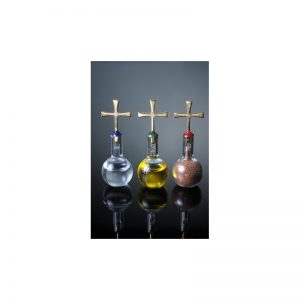 Empaque de lujo con trío de colgantes en base plana con agua, aceite y tierra, oro laminado 24k-83