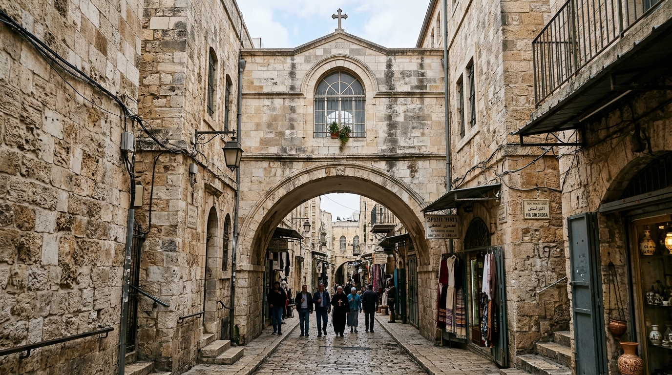 El Arco del Ecce Homo cruzando la Vía Dolorosa en Jerusalén