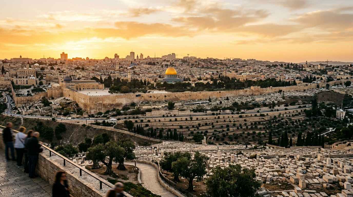 Vista panorámica desde el Monte de los Olivos hacia la Ciudad Vieja de Jerusalén